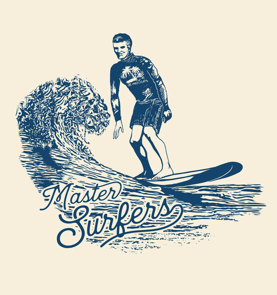 Surf verão t-shirt impressão design, vetor, ilustração - Vetor, Imagem