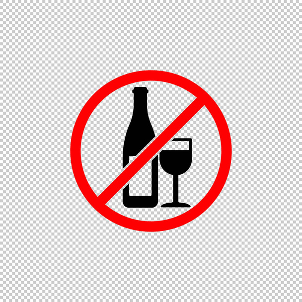 No drinking alcohol or no wine symbol icon flat in black and red. Forbidden symbol simple on isolated background. EPS 10 vector - Vector, Image