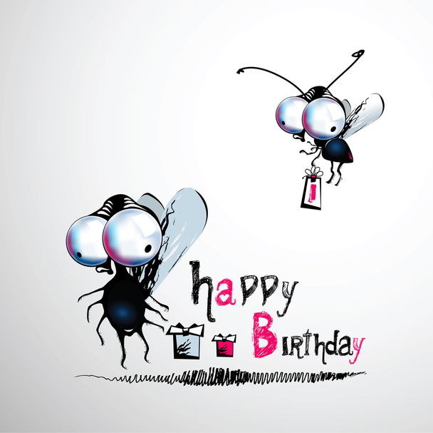 Happy Birthday gift funny flies - Vektor, kép