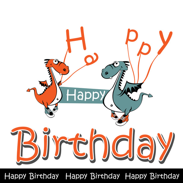 happy birthday card dragon - Vecteur, image