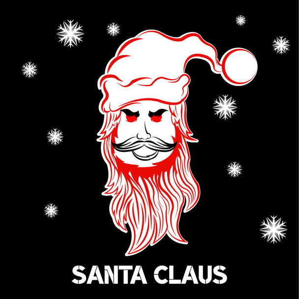 Θυμωμένο πρόσωπο Σάντα Claus μέσα στη νύχτα με χιόνι, Καλά Χριστούγεννα - Διάνυσμα, εικόνα