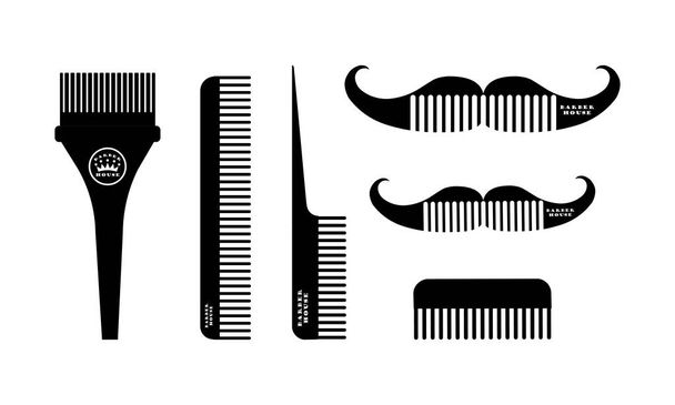 Állítsa be a különböző haj fésű ikonok vektor logó tervezés fekete szimbólum elszigetelt fehér háttér. EPS 10 vektor. - Vektor, kép