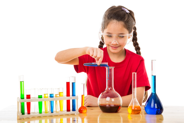 Girl making chemical experiments - 写真・画像