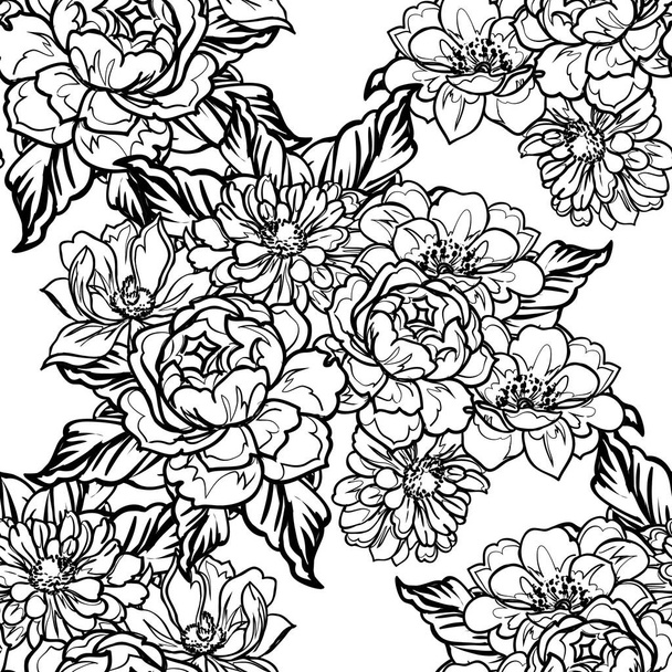 Seamless monochrome vintage style flowers pattern - Vecteur, image