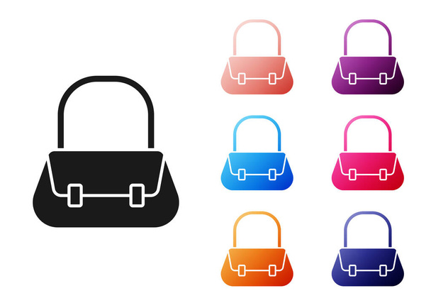 Schwarze Handtasche Symbol isoliert auf weißem Hintergrund. Weibliches Handtaschenschild. Glamour-Casual-Bag-Symbol. Setzen Sie Symbole bunt. Vektorillustration - Vektor, Bild