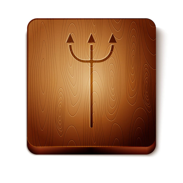 Brown Neptune Trident icon isolated on white background. Wooden square button. Vector Illustration - Vector, Image