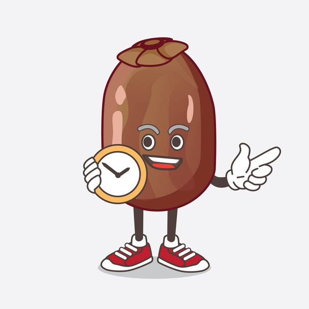 Een illustratie van Date Palm Fruit cartoon mascotte karakter met een klok - Vector, afbeelding