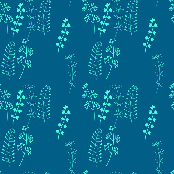 Nahtloses Muster mit krautigen Pflanzen, Herbarium. Handgezeichneter Hintergrund für Stoff und andere Oberflächen. - Vektor, Bild