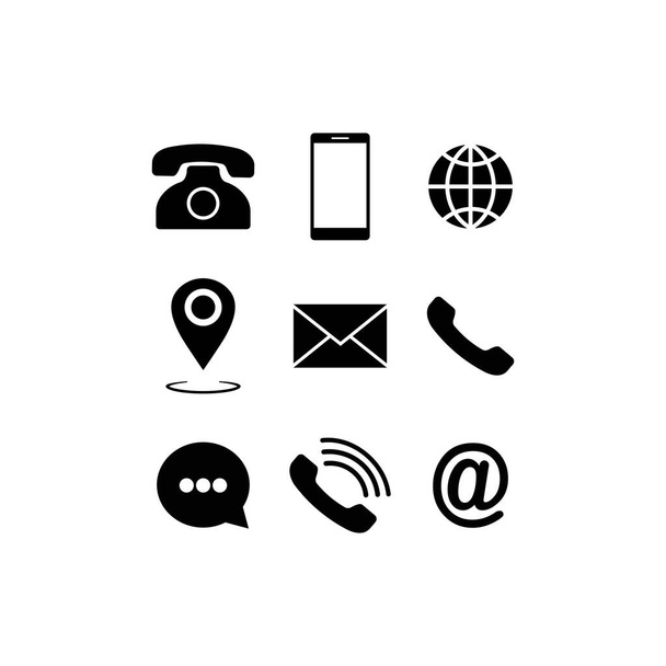 Zestaw ikon komunikacji ustawiony. Telefon, telefon komórkowy, telefon retro, lokalizacja, poczta i symbole strony internetowej na izolowanym białym tle dla aplikacji, sieci web, aplikacji. Wektor EPS 10 - Wektor, obraz