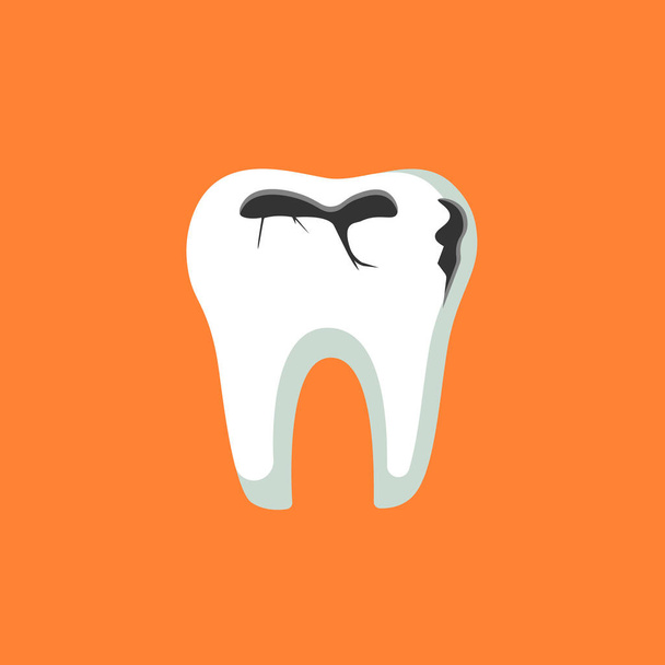 Dişlerinde sorun var. Taşıyıcı ikonlu diş. İzole edilmiş arka planda insan dişlerinde büyük bir delik var. EPS 10 vektörü. - Vektör, Görsel