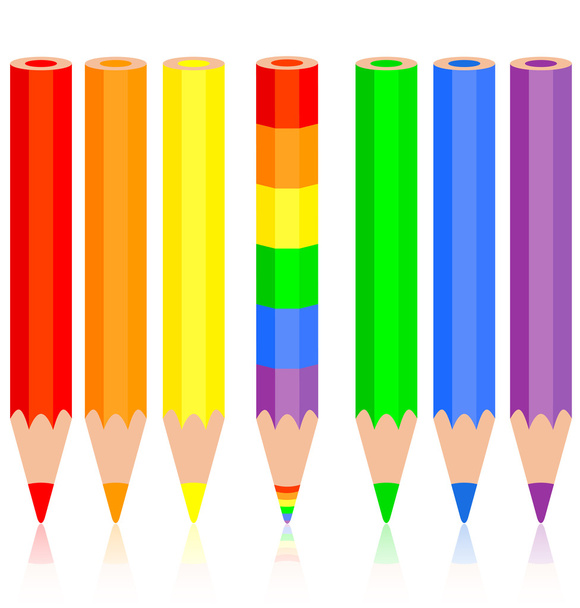 σύνολο του έγχρωμου μολυβιού, ένα ουράνιο τόξο με το μολύβι κοντά, διάνυσμα illustratio - Διάνυσμα, εικόνα