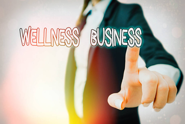 Nota scritta che mostra Wellness Business. Business photo showcase Professional venture focalizzando la salute della mente e del corpo
. - Foto, immagini