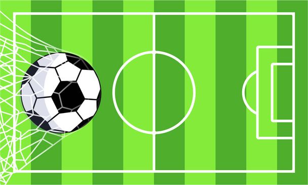 Fotbal, fotbalový míč v cíli na poli ikona plochý styl na izolovaném zeleném pozadí. EPS 10 vektor. - Vektor, obrázek
