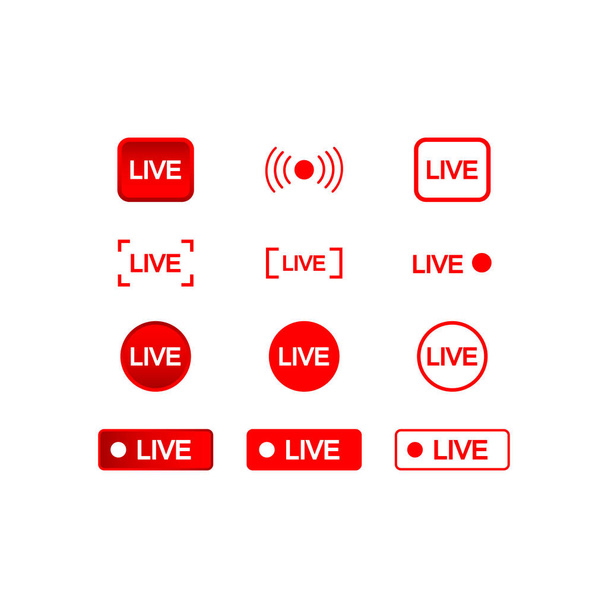 Canlı düğmeler kırmızı ve beyaz simge, sosyal medya izole edilmiş beyaz arka planda. EPS 10 vektörü. - Vektör, Görsel