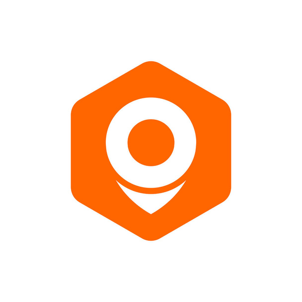 Kartenstift oder Ortszeiger-Symbol, auf orangefarbenem Sechseck - Vektor - Vektor, Bild