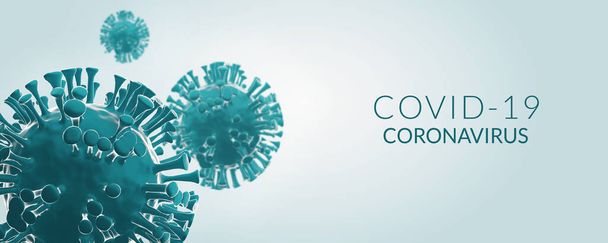 Covid-19 3Dイラスト情報コロナウイルスのグラフィックバナー.流行の健康上の危険. - 写真・画像