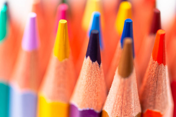 sharpened color pencils pointing up, macro - Фото, зображення