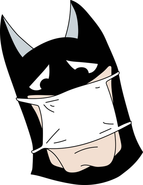 Corona virüs çizimine karşı koruyucu maske takan çizgi film süper kahraman karikatürü. - Vektör, Görsel