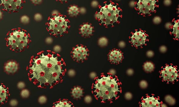 Ιός του Coronavirus στο σκοτεινό φόντο. Μυθιστόρημα Coronavirus Covid-19. 3D εικονογράφηση. - Φωτογραφία, εικόνα