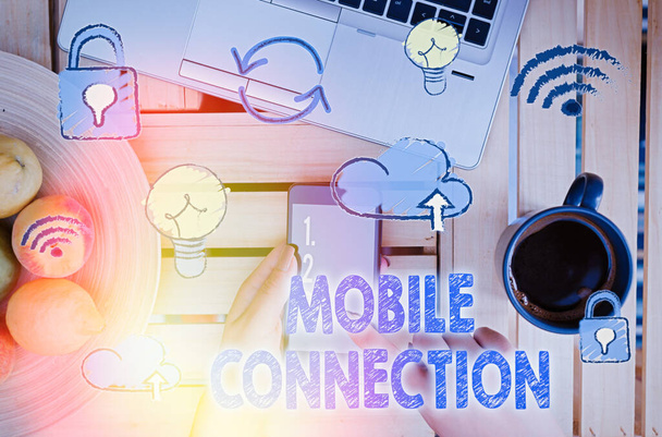 Kézírás szöveg Mobile Connection. Fogalom jelentése Biztonságos univerzális bejelentkezési megoldás mobiltelefonnal. - Fotó, kép