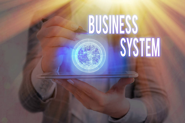 Text sign showing Business System. Conceptual photo A method of analyzing the information of organizations Elements of this image furnished by NASA. - Photo, Image