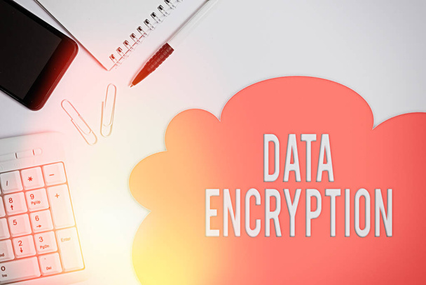 Text sign showing Data Encryption. Conceptual photo Symmetrickey algorithm for the encrypting electronic data Business concept with blank white space for advertising and text message. - Photo, Image
