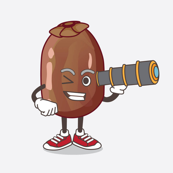 Een illustratie van Date Fruit cartoon mascotte karakter met behulp van een monoculaire - Vector, afbeelding