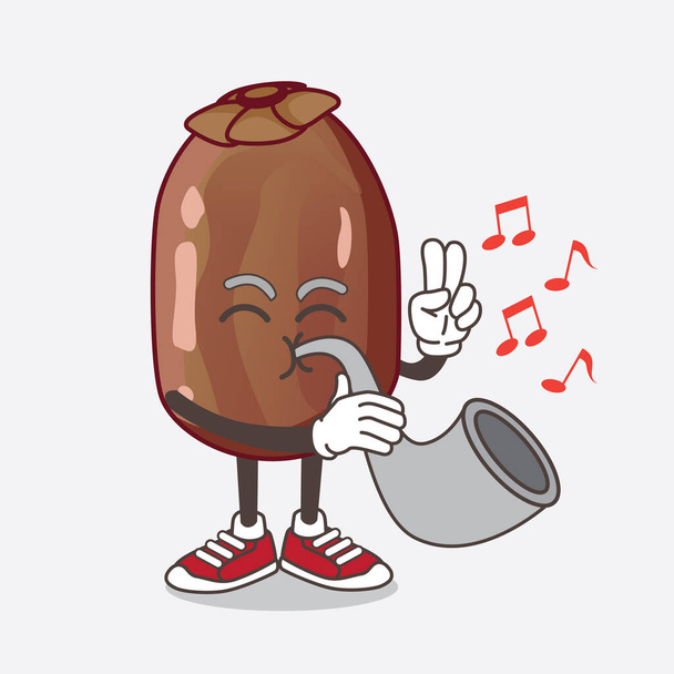 Een illustratie van Date Fruit cartoon mascotte karakter spelen muziek met trompet - Vector, afbeelding