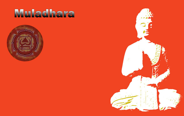 Muladhara Chakras Symbol mit einem Buddha. erstes primäres Chakra. - Foto, Bild