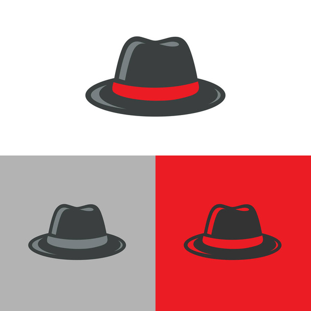 Retro fötr şapka logosu simgesi. Hippi şapkası sembolü. Hacker, mafya veya gangster konsepti - Vektör - Vektör, Görsel