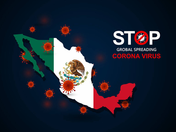 Corona virus covid-19 in Mexico with flag and map background,vector illustration - Vetor, Imagem