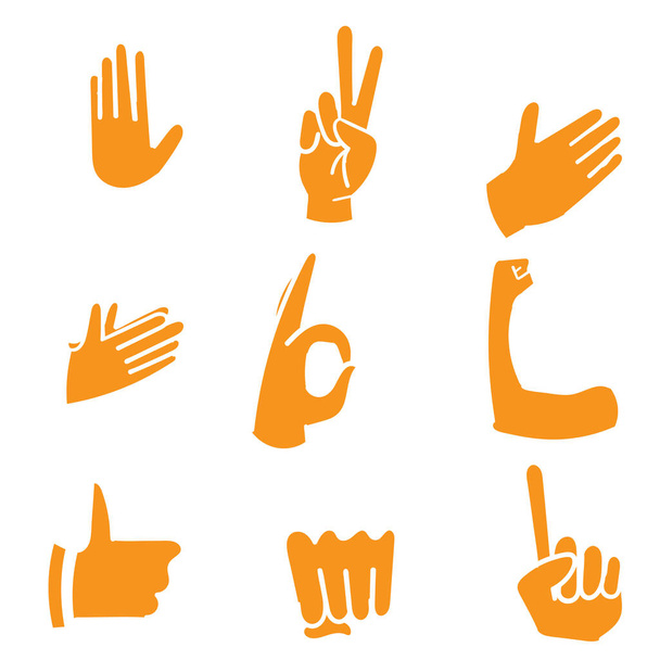 doodle All Hand Emojis Gestures Vector Icons Set. Biceps, fist, folded hands, victory hand emojis. Emoticon Gesture Illustrations cartoon style - Vektor, Bild