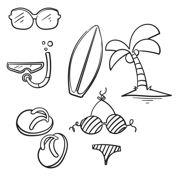 hand drawn summer illustration collection icon symbol with doodle cartoon style vector - ベクター画像