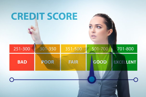 Zakenvrouw in credit score concept - Foto, afbeelding