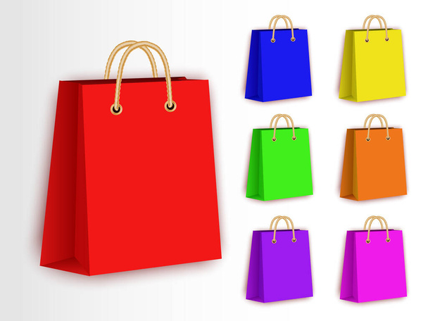 Colorful shopping bag vector set. Empty paper bags for shopping and fashion with red and other colors isolated in white background. Vector illustration - Vector, Image