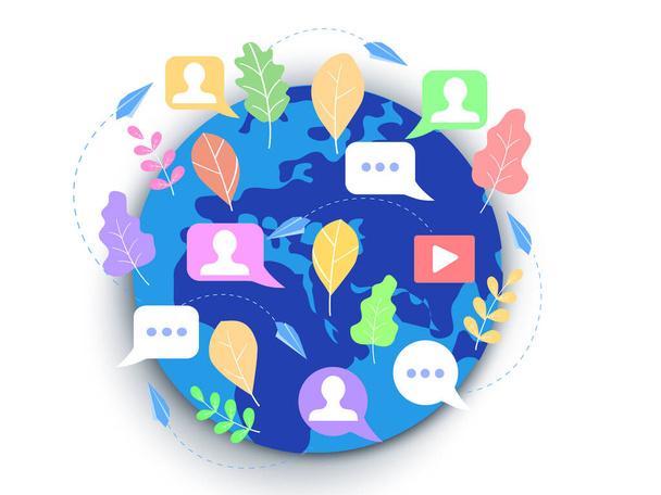 Concept social media, blogging, chat, for web page, banner, presentation, documents, cards, posters. Vector illustration, news, social networks, communication, people are chatting online, mobile - Vector, Image