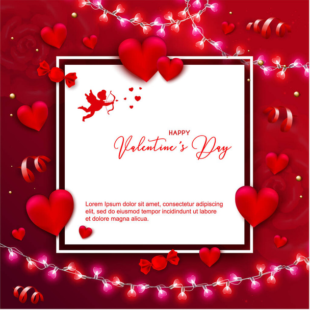 Gelukkige Valentijnsdag spandoek met prachtige kleurrijke bloemen en harten. Kan gebruikt worden voor sjabloon, banners, behang, flyers, uitnodiging, posters, brochure, kortingsbon. Vectorillustratie - Vector, afbeelding