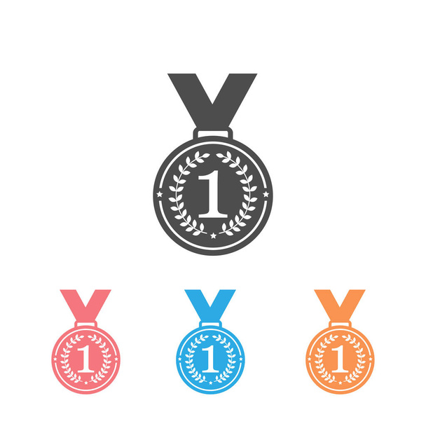 スポーツアプリやウェブサイト用にリボンフラットベクトルアイコンが設定されたメダル - ベクター画像