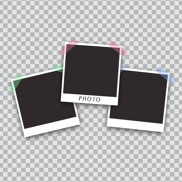 Squared photo template  isolated on transparent background. Instant photo trame for social net, documents, fun. Vector illustration - Vector, Image