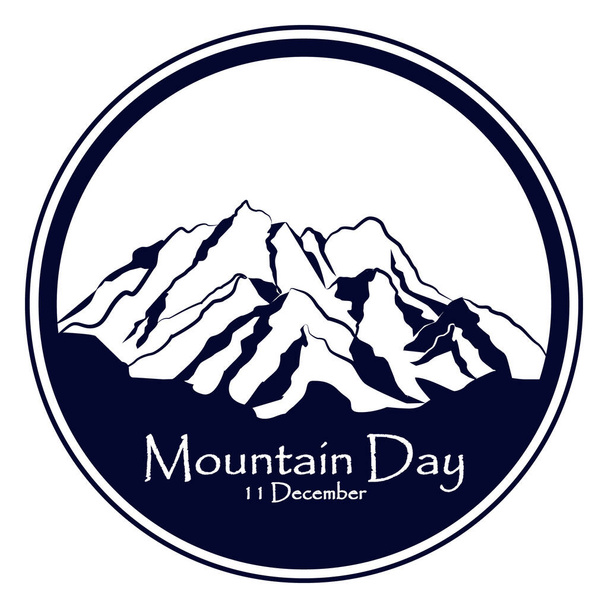 Mezinárodní horský den, 11. prosince, extrémní hory skalní krajina venkovní vektor v kruhu s ručně kresleným - Vektor, obrázek