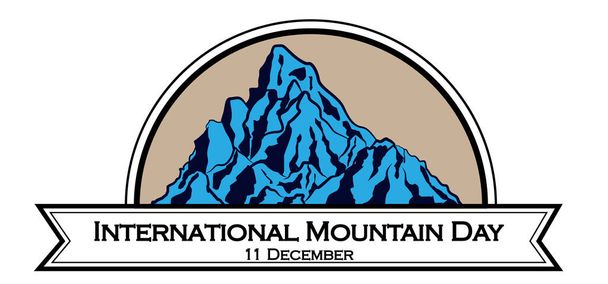 International mountain day, December 11,extreme mountains rock landscape nature outdoor with hand drawn and lettering in ribbon vector - Vector, Image