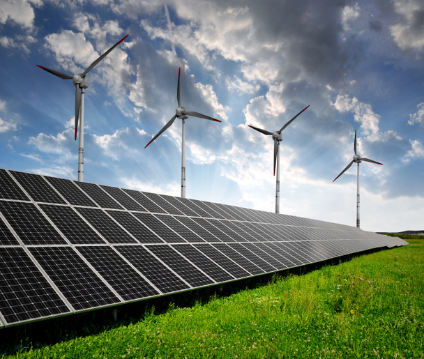 Solar energy panels and wind turbines - Photo, Image