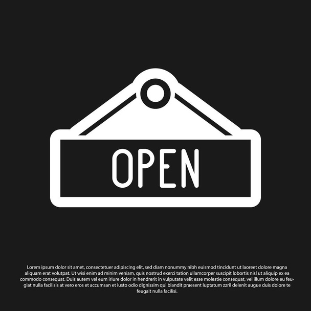 Black Hanging sign with text Open door icon isolated on black background.  Vector Illustration - Vector, Image