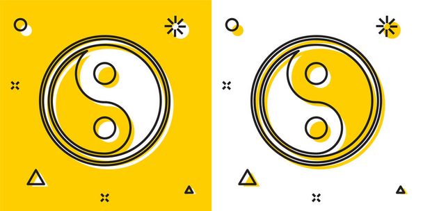 Black Yin Yang symbol harmonie a vyvážení ikony izolované na žlutém a bílém pozadí. Náhodné dynamické tvary. Vektorová ilustrace - Vektor, obrázek