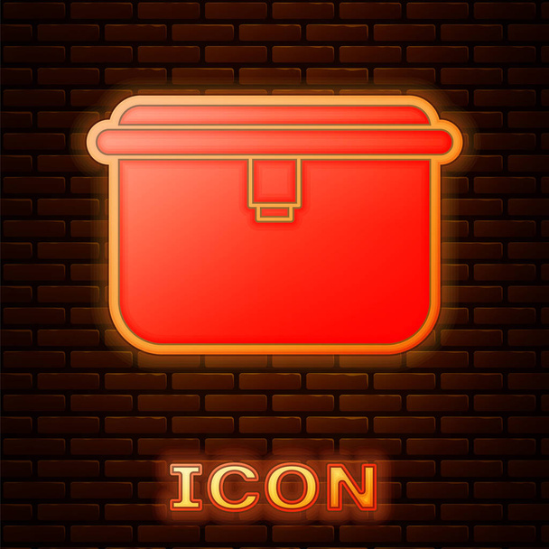 Świecący neon Lunch box ikona izolowane na tle cegły ściany. Ilustracja wektora - Wektor, obraz
