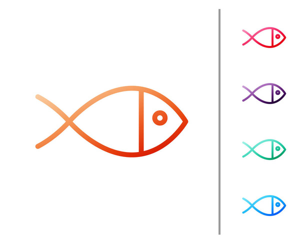 赤い線白の背景に隔離されたキリスト教の魚のシンボルアイコン。イエス魚のシンボル。カラーアイコンを設定します。ベクターイラスト - ベクター画像