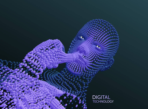Man is thinking. Artificial intelligence concept. Digital technology background. Vector illustration. - Vektör, Görsel