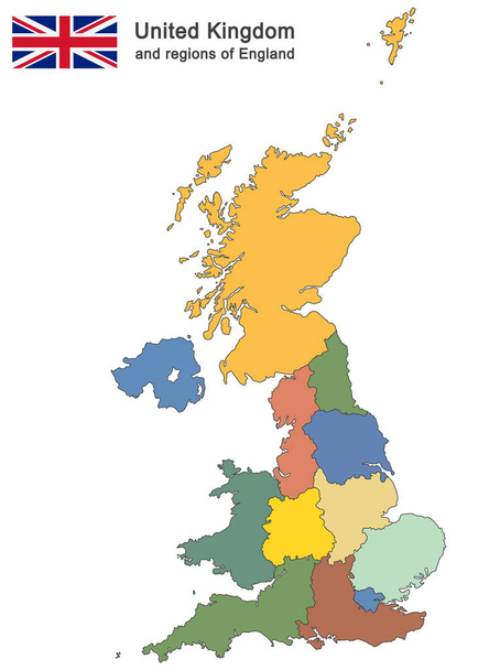 european country United Kingdom and regions of England - Vector, Image