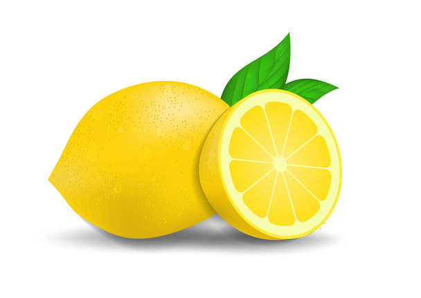 Realisztikus friss citrom, fehér levelekkel. Vektorillusztrációk - Vektor, kép