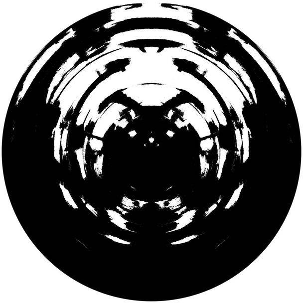 Black-White Round Grunge Overlay Element. Kruhový vzor, logo, odznak, štítek, ikona. Abstraktní tísňová textura Backdrop. Dirty Vintage Monochrome Vector Illustration Background. Šablona tahů štětcem - Fotografie, Obrázek